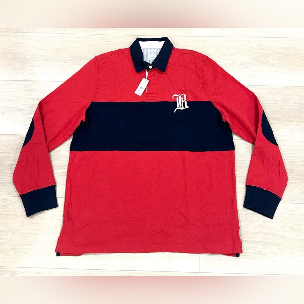 Brooks Brothers Designer Red Long Sleeve Cotton Polo Logo Sweater Mens 2XL NEW